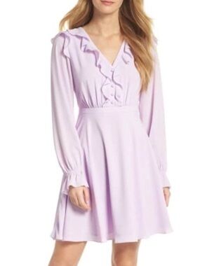 Gal Meets Glam Haley Lavender Ruffled Long Sleeve Dress